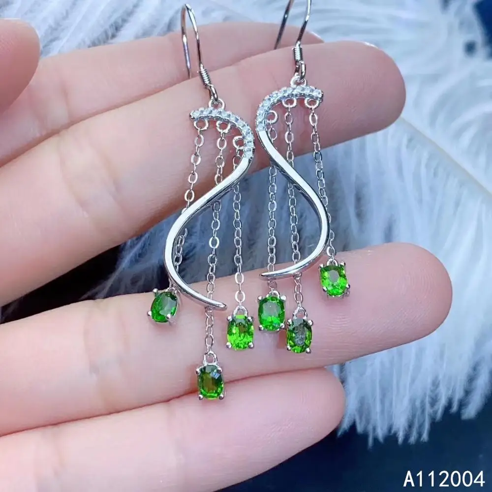 

KJJEAXCMY Fine Jewelry 925 sterling silver inlaid natural diopside female earrings Eardrop classic support detection