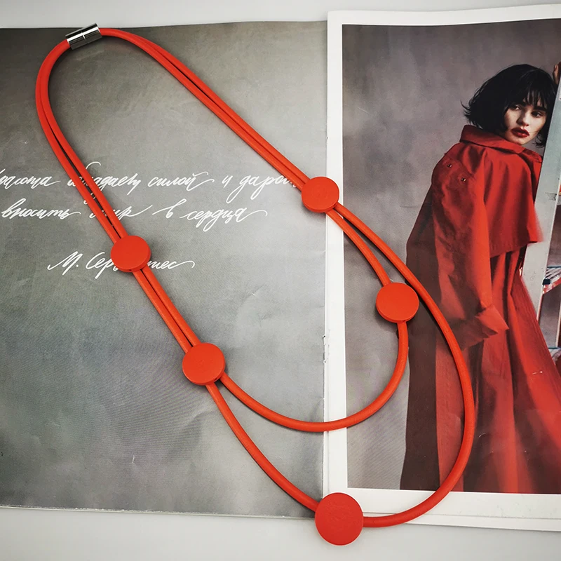 UKEBAY Red Rubber Pendant Necklaces For Women Wood Jewelry Punk Sweater Chain Designer Luxury Necklace For Party Birthday Gift