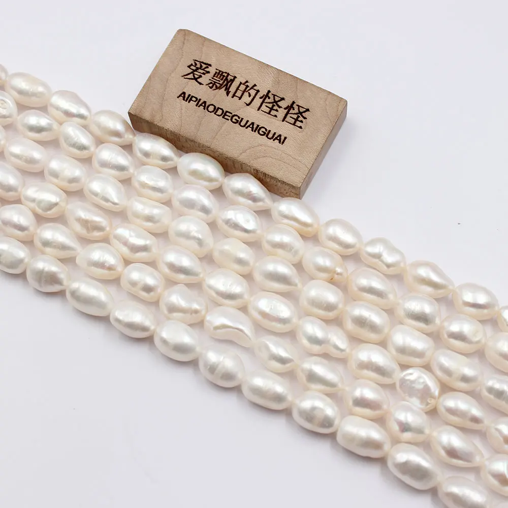 5 Strands 8x11-9x12mm Natural White Baroque Keshi Pearl Strands Loose Beads For Necklace Bracelet Jewelry DIY