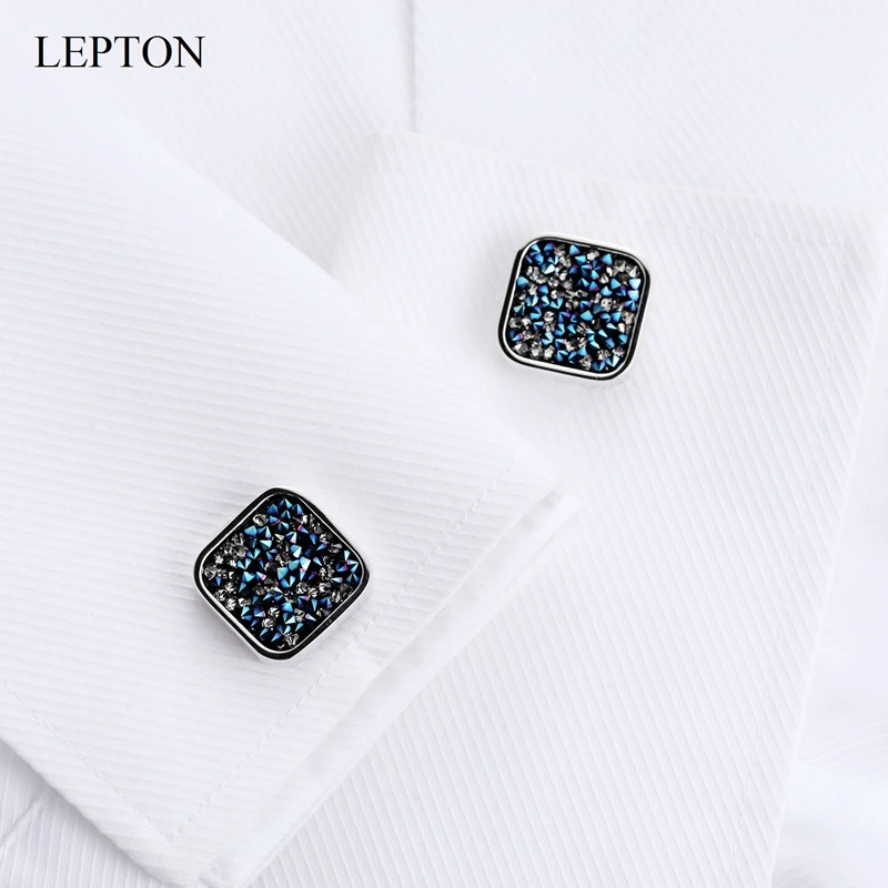 Hot Crystal Cluster Cufflinks For Mens Lepton Square Classic Crystal Cufflink Fashion Man Shirt Cuffs Cuff Links Wedding Gift