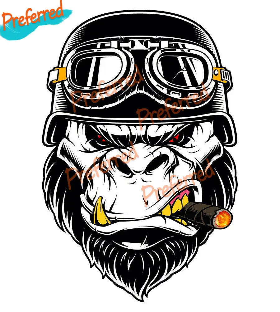 Gorilla Helmet Hot Rod Chopper Rat Fink Motorcycle Sticker Racing Gun for Your Home, Car, Coolers, and Laptops Boutique Decals