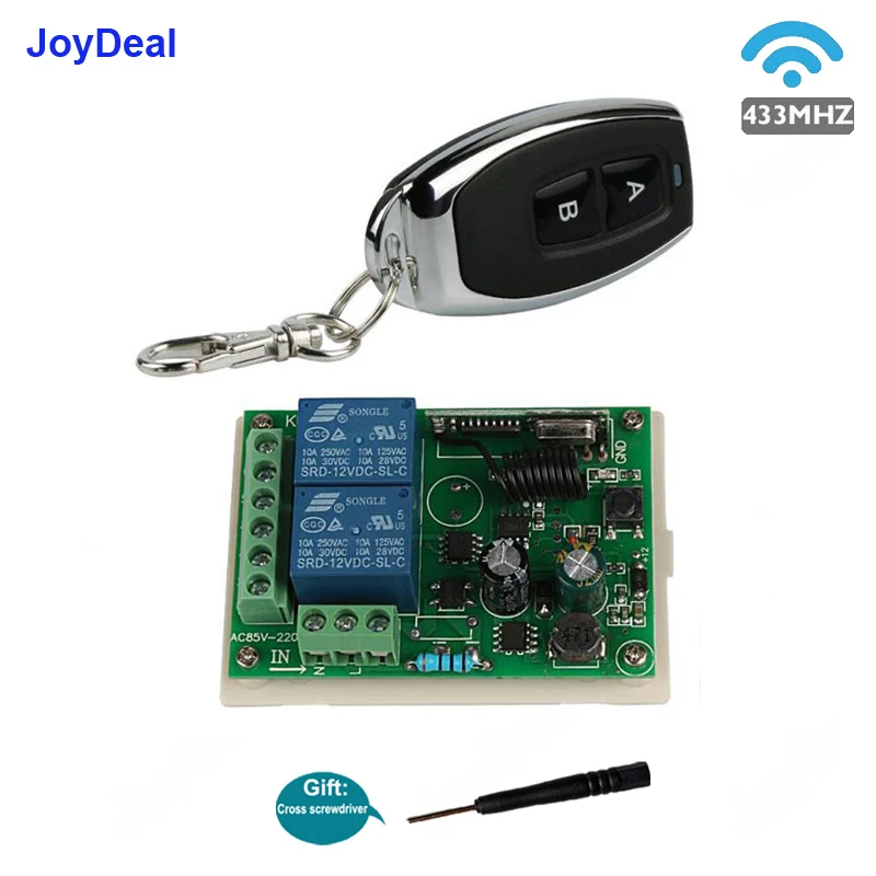 433Mhz Universal Wireless Remote Control Switch AC 220V 110V 120V 2CH Relay Receiver Module and RF 433 Mhz Led Light Transmitter