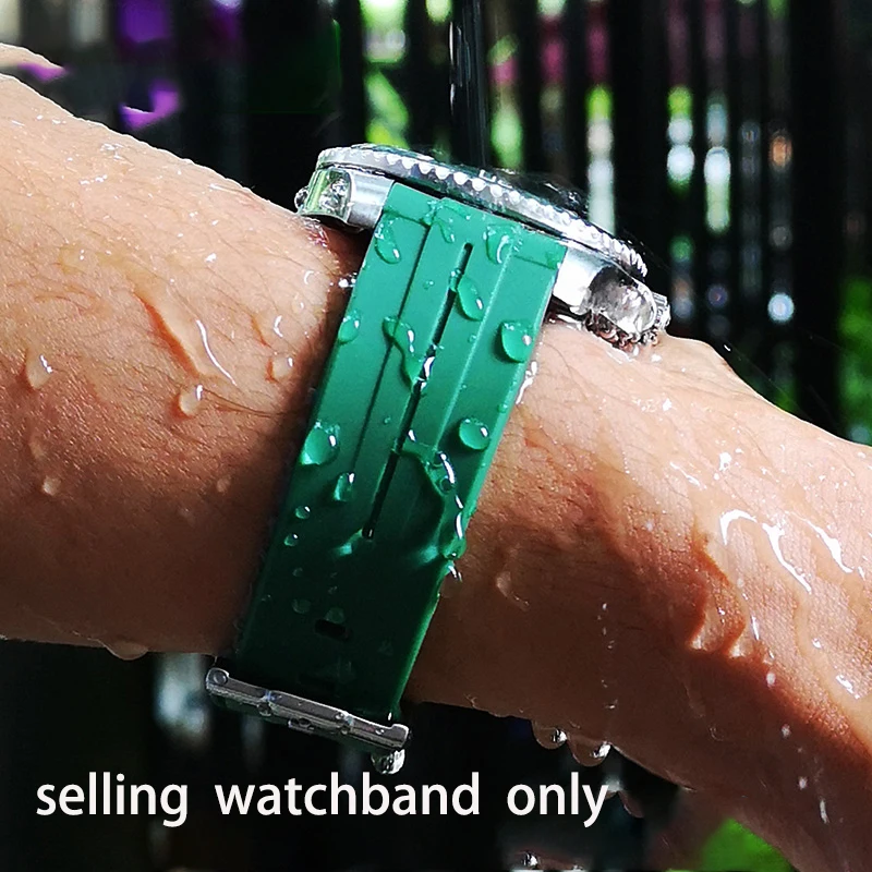 Silicone watchband with arc mouth  for R-olex Black Green Water Ghost diver GMT kongbaditong rubber watch strap men's 20mm belt