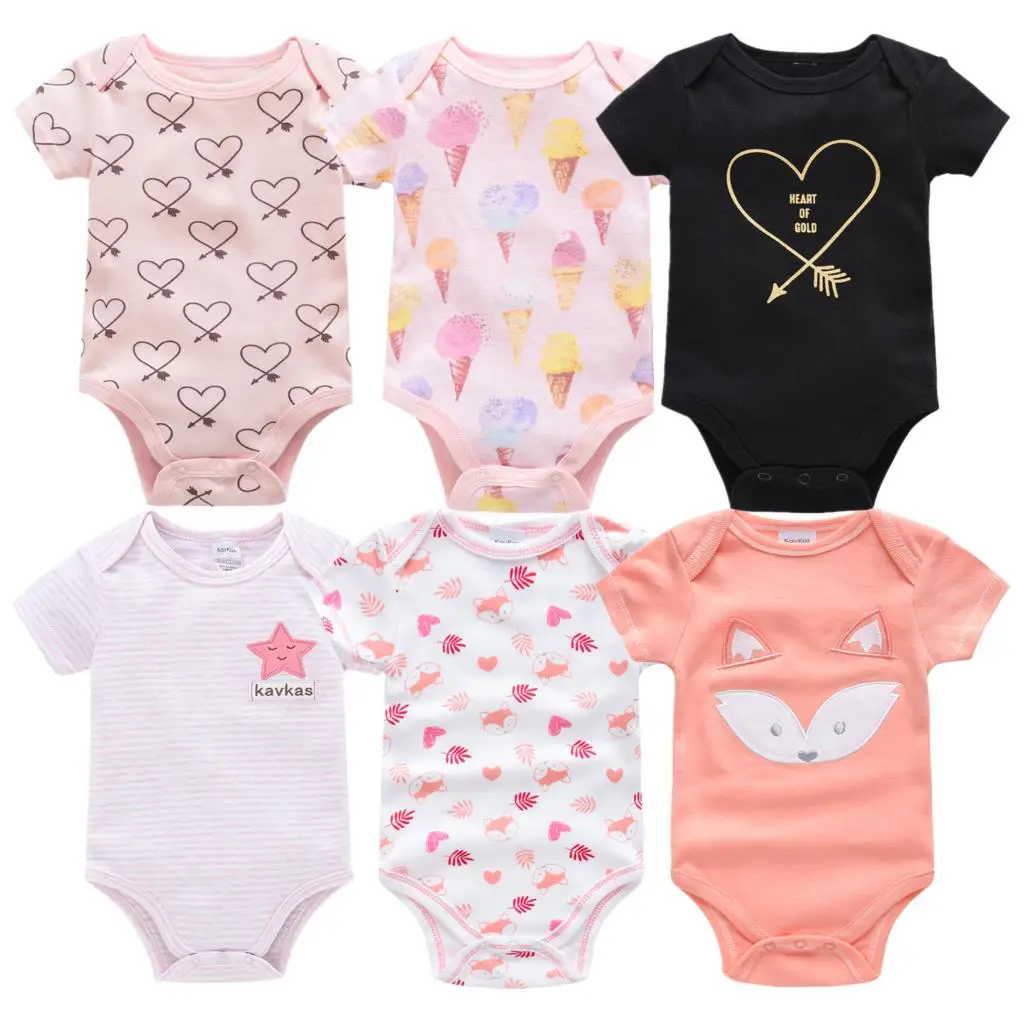 

6PCS Toddler Baby Girls Bodysuits Pink Girls Clothing Unisex Bodysuits Baby Boys Onesies 0-12M Newborn 100%Cotton Roupas de bebe