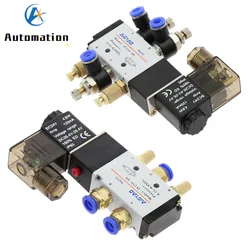 Pneumatische elektrische magneetklep 5-weg 2 positie Controle Lucht Gas Magnetische klep 12V 24V 220V Spoel Volt 4mm-12mm Slangkoppelingen