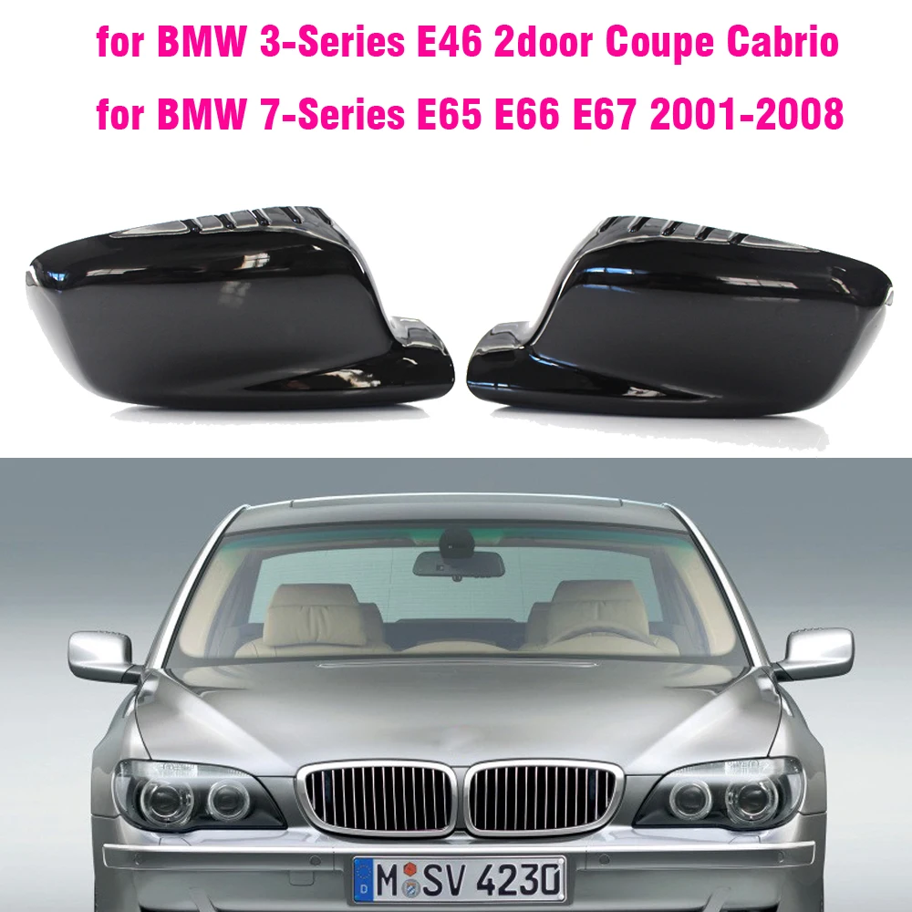 Carbon Fiber Bright black Side Rearview Mirror Cover For BMW 3 7 Series E46 E65 E66 E67 745i 750i 760Li 730Li