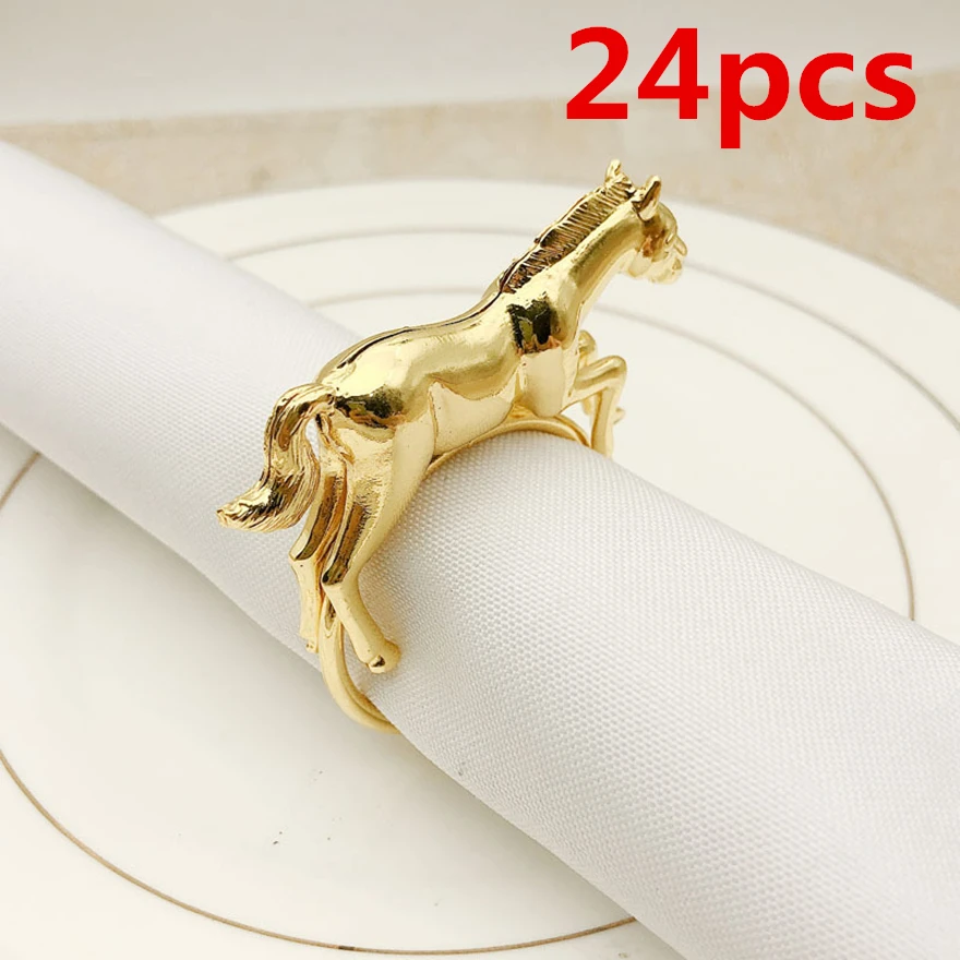 24pcs/lot New Christmas pony napkin ring gold and silver napkin ring metal napkin buckle suitable for wedding decoration