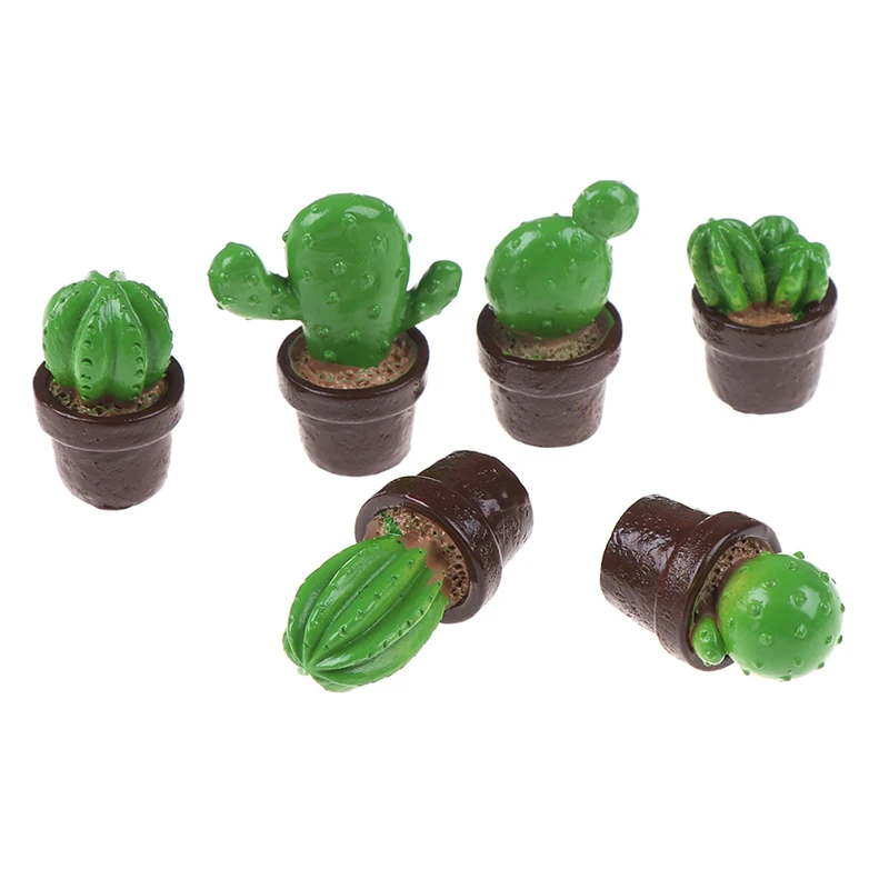 5 pçs bonito verde mini árvore em vaso para 1:12 casa de bonecas miniatura cactus suculentas planta verde em pote boneca casa simulação vaso