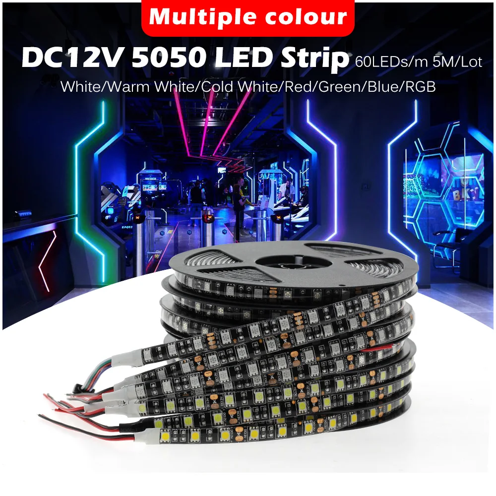 Czarna taśma LED PCB 5050 DC12V nie wodoodporna/wodoodporna 60 led/m RGB/biała/ciepła biała elastyczna taśmy LED.