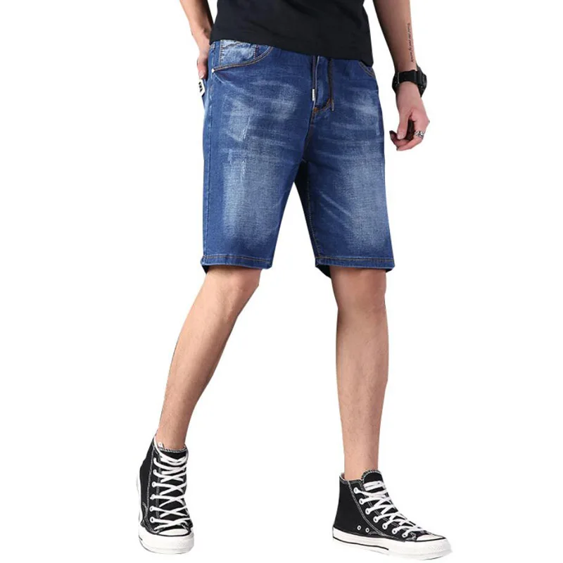 large size men\'s denim shorts oversized men\'s elastic waist knee length summer loose shorts men plus size XL 9XL 8XL 7XL 6XL