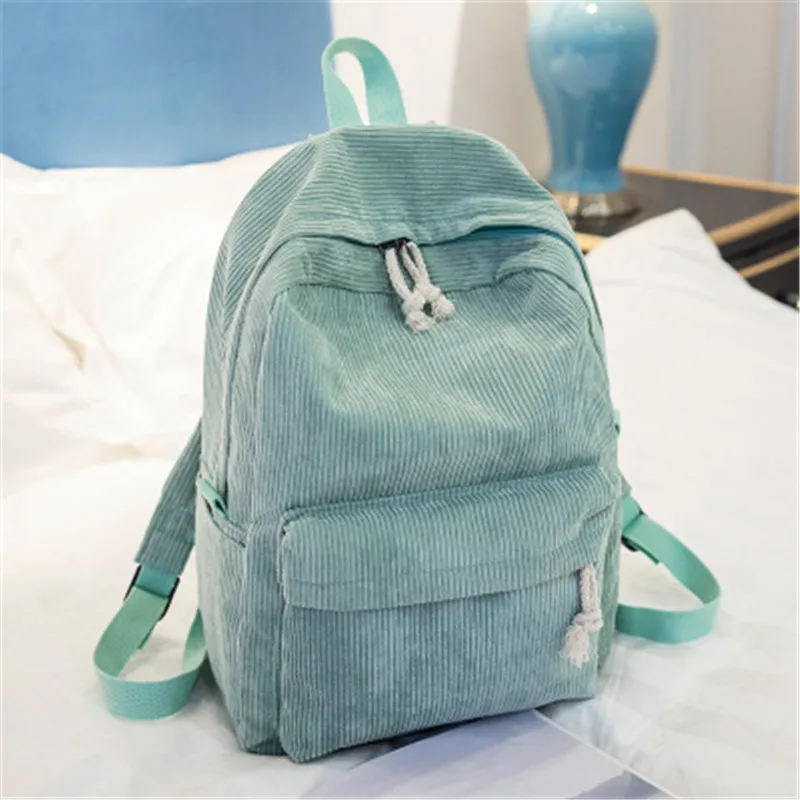 Soft Fabric Backpack School Bag Female Corduroy Design School Backpack For Teenage Girls Striped Backpack Women College Style