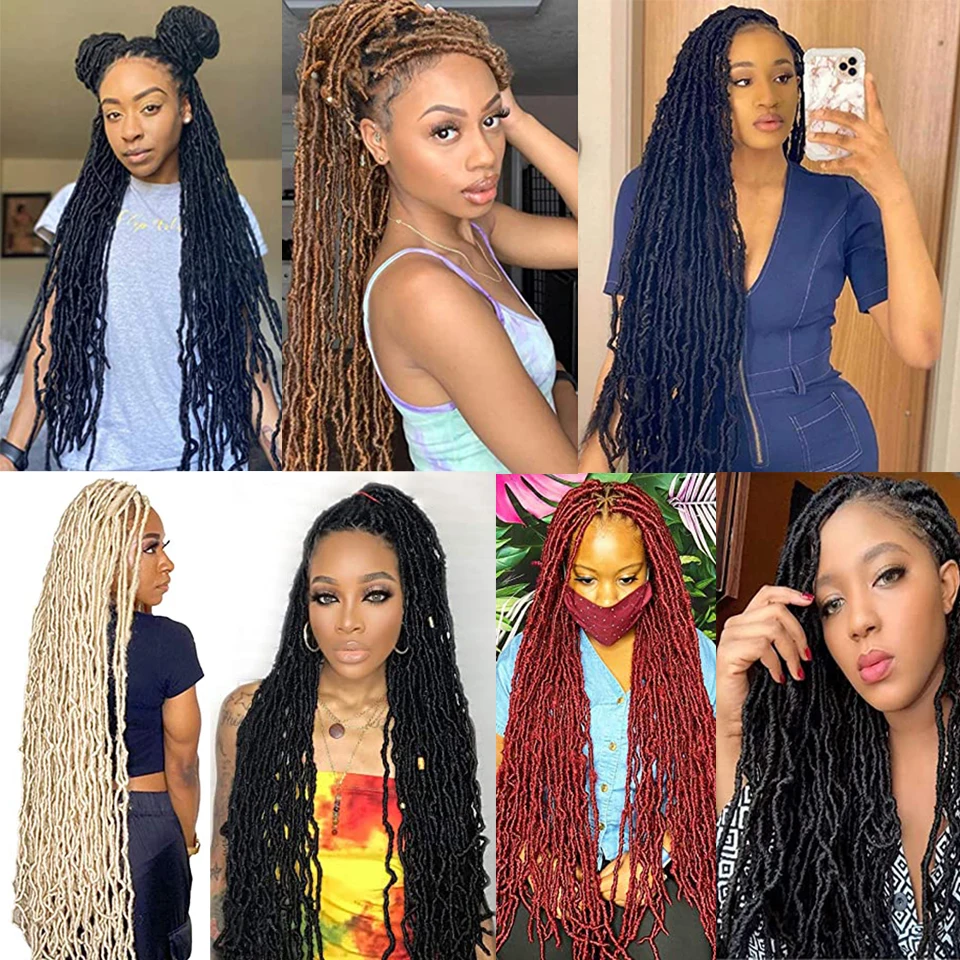 Nuevo Faux Locs Crochet Hair 18 24 36 pulgadas 6 paquetes Faux Dreadlocks Soft Locs Crochet Trenzas 21Strands Pelo sintético Raíces africanas