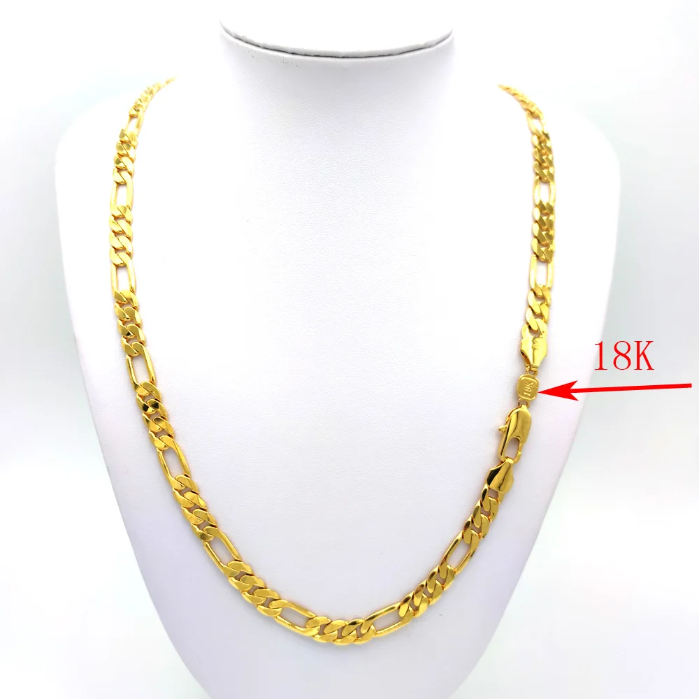 Ltalian Figaro Solid Gold GF 18 k Stamp Link Chain Necklace 24 Inches  8 * 600 mm High quality