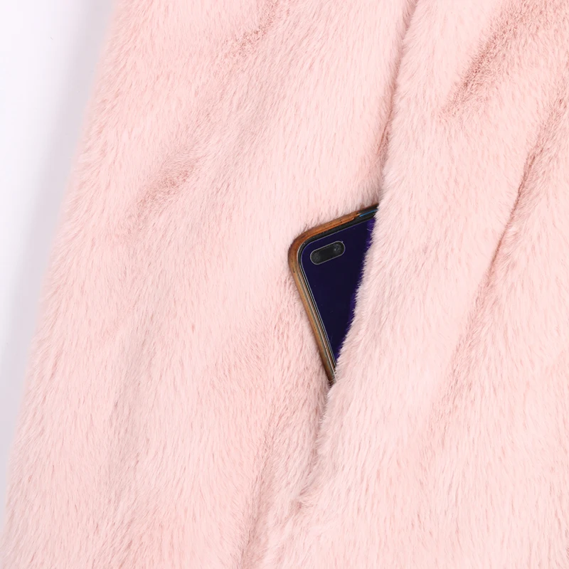 Nerazzurri Autumn Winter Pink Fluffy Soft Light Faux Fur Jacket Women with Hood High Waist Korean Fashion Clothing 2022 6xl  7xl