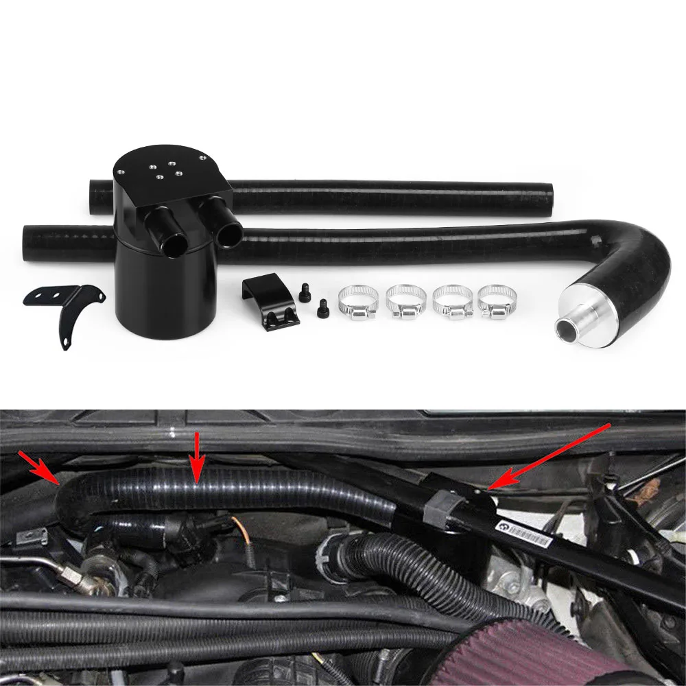 RASTP - Black Aluminum Alloy Reservior Oil Catch Can Tank With Radiator Silicone Hose For BMW N20/N26 RS-OCC017