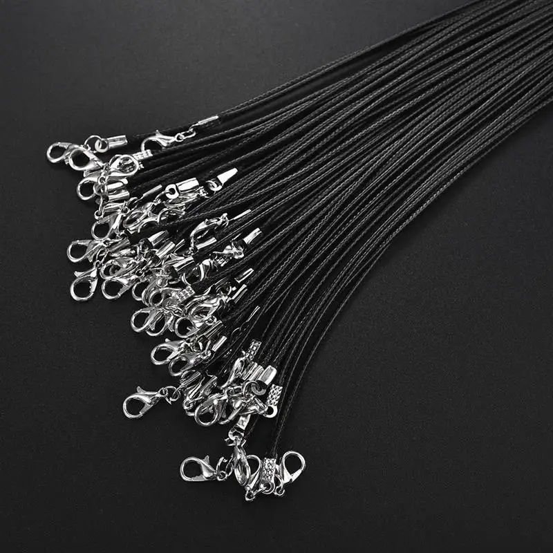 10Pcs/lot Black Leather Cord Wax Rope Chain Wax Cord Necklace Pendant For DIY Handmade Lobster Clasp String Cord Jewelry Chains