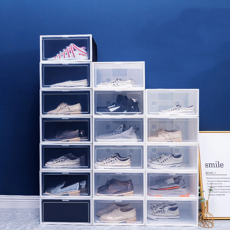 Dustproof Transparent Drawer Type Shoe Storage Box, Plastic Shoe Rack, Shoe Cabinet, Easy to Disassemble, 4 PCs