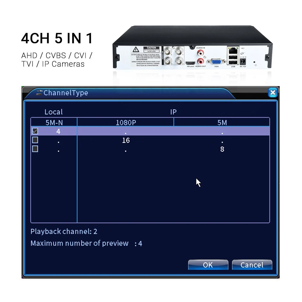 Imagem -04 - Hamrolte 5m-n Ahd Dvr 4ch 8ch em Híbrido Gravador de Segurança para 5mp 4mp 1080p Ahd Tvi Cvi Câmera Analógica Detecção de Movimento Xmeye