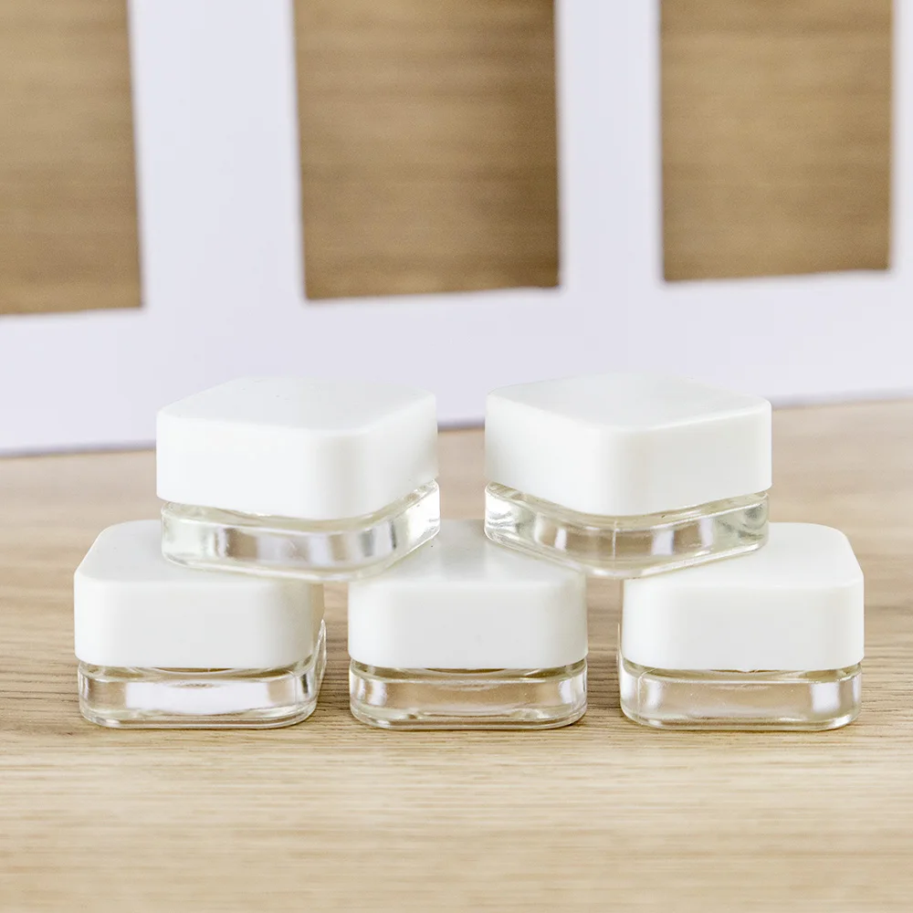 10pcs 5ml Mini Glass Cream Bottles Square Screw Extrude Cap Storage Jar Food Ointment Reusable Containers