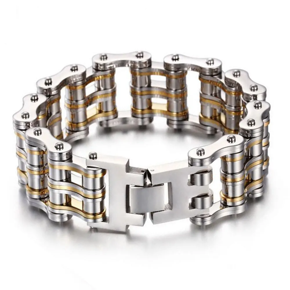 Punk Mens Bracelets,Heavy Biker Bicycle Motorcycle Chain Link Bracelets for Men&Women,Stainless Steel Jewelry