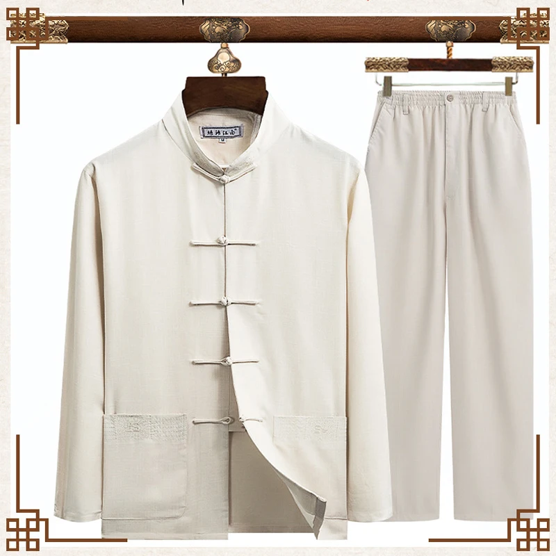 Vintage Men Uniform Autumn New Kung Fu Set Chinese Style Wu Shu Suit Cotton Linen Tai Chi Clothing High Quality 3XL