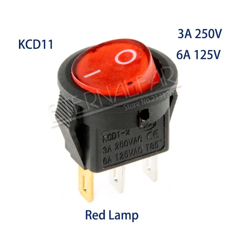 KCD11 3A 250V střídavého 6A 125V střídavého SPDT ON-OFF otevření 15MM plný kolo červená černá bílá 2 nohou 3 špendlík 2 akta koráb typ malý kolo spínač