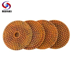 RIJILEI 4PCS Top 4 Inch Wet Dry Diamond Polishing Pads 4 Steps Copper Metal Bonded Polishing Pad For Granite Marble Concrete