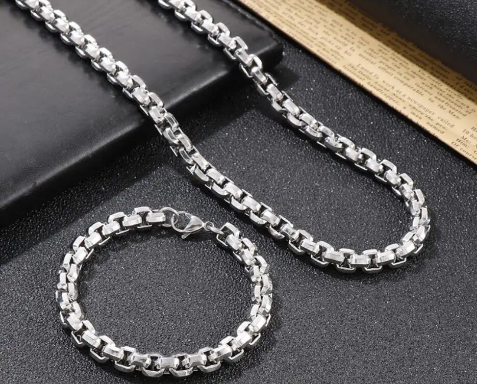 8mm  8.26''+26'' Women  Mens Necklace + Bracelet  Jewelry Set Stainless Steel Huge Rolo Link Chain Shiny Fashion Gifts