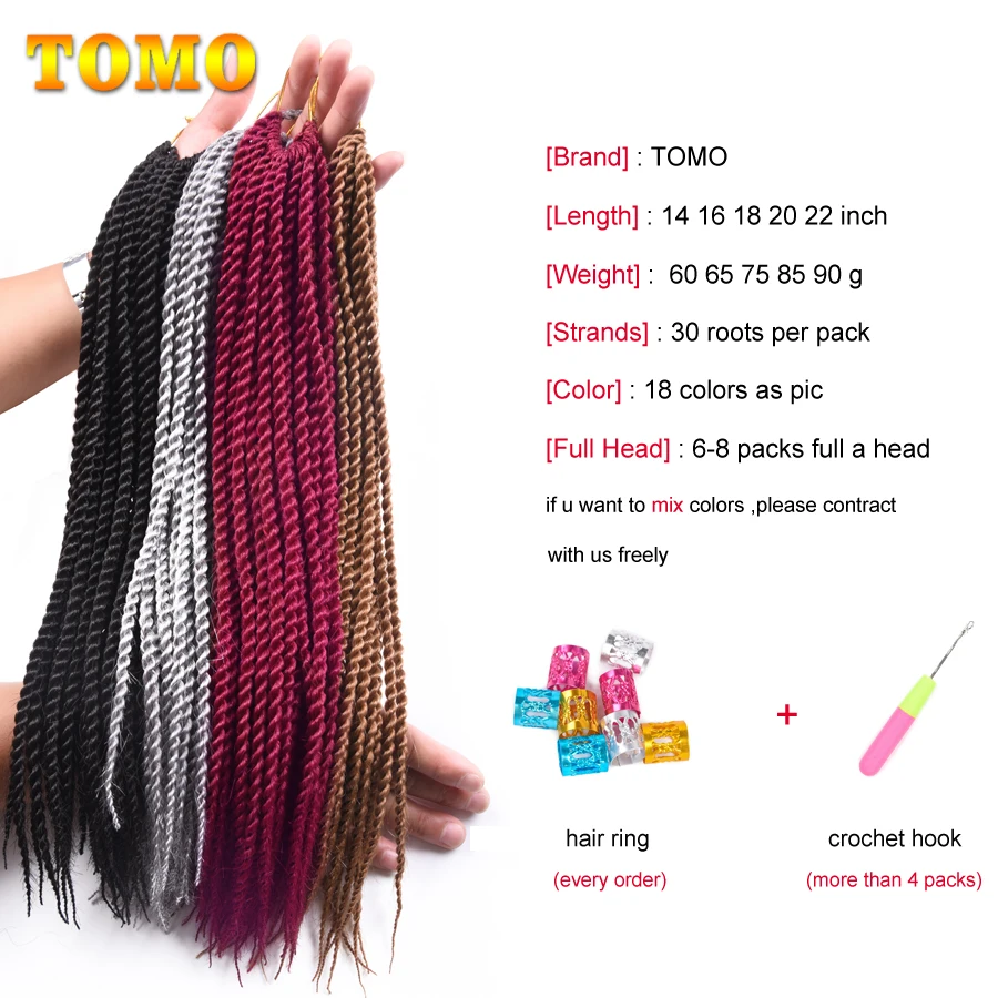 TOMO Senegalese Twist Crochet Braids 14 18 22 Inch Pre-twisted African Braiding Hair Extensions Ombre Grey Synthetic Twist Hair