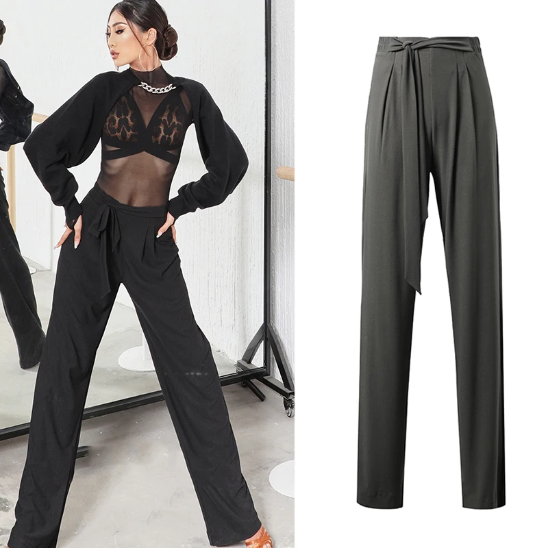 New Modren Lace-Up Stretch Straight-Leg Trousers National Standard Dance Practice Clothes Latin Ballroom Dancing Pants SL5980