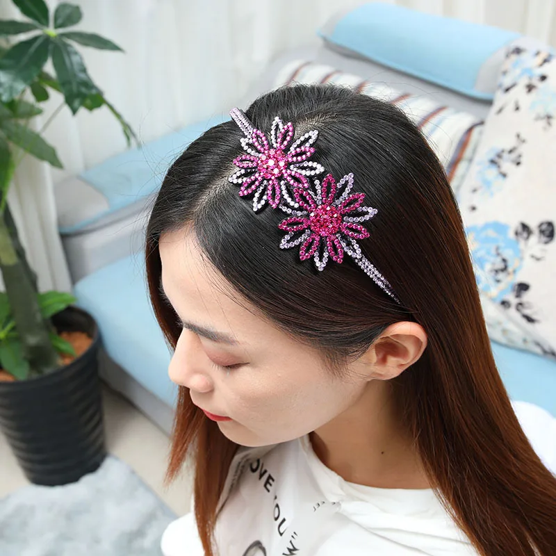 Korean Version Simple Fashionable Big Flower Wide-brimmed Hair Band with Gear Women Rhinestone Non-slip Girl Hair Band Hairpins