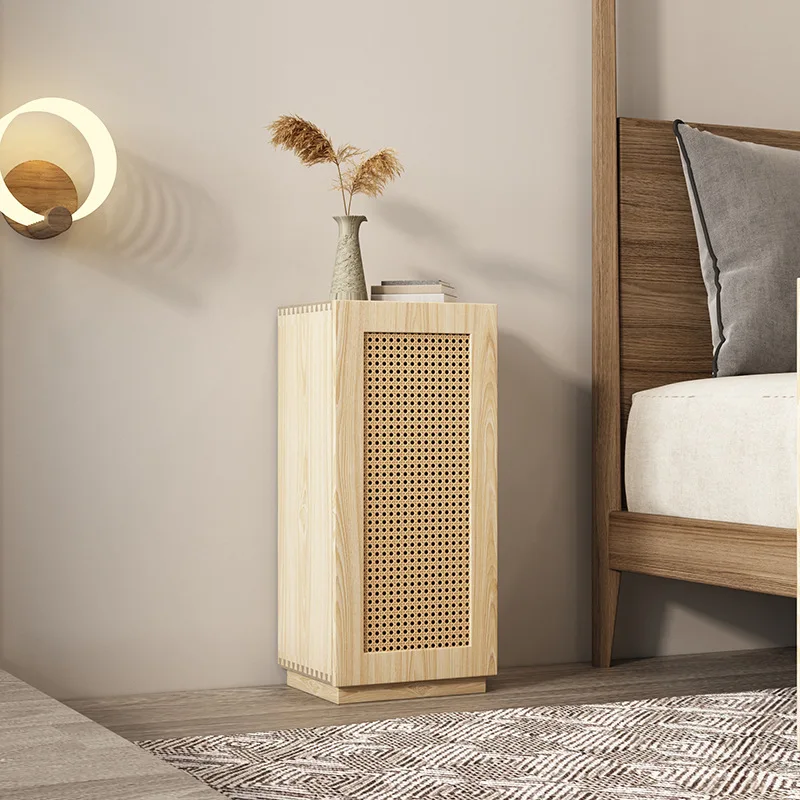 Modern Minimalist Nightstands Solid Wood Bedroom Rattan Creative Storage Cabinet Home Furniture Designer Retro Bedside Table