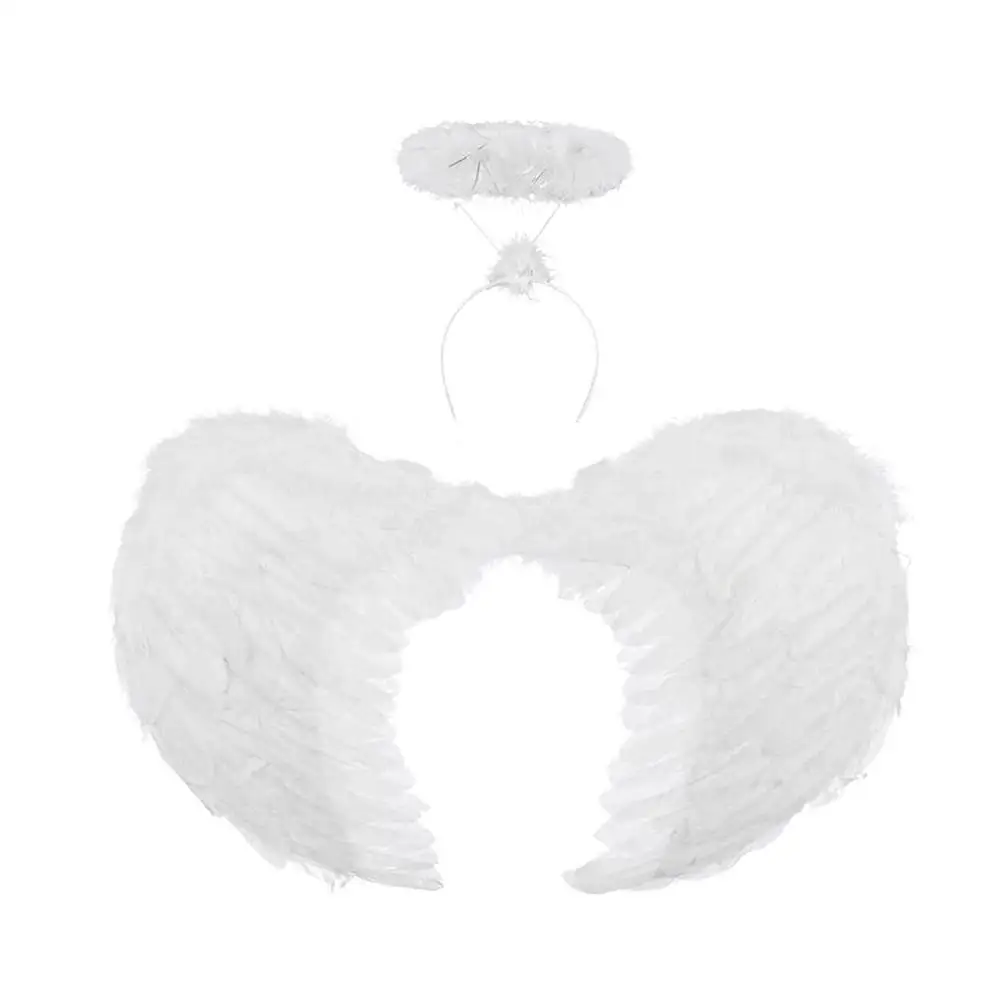 Angel Wings White Angel Accessories Set With Wings Angel Costume Fairy Wing Headband Set For Christmas Halloween Party Fancy C