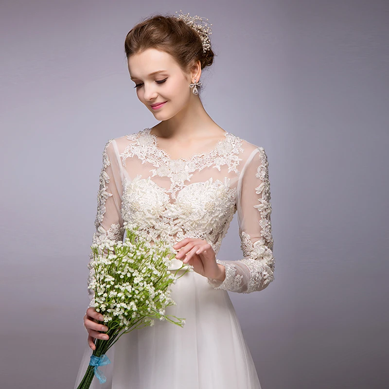 2020 New Arrival Lace Appliques ยาว A-Line เสื้อโบว์ประดับด้วยลูกปัด Brides ดูผ่าน Mariage Champetre Bespoke ชุดแต่งงาน