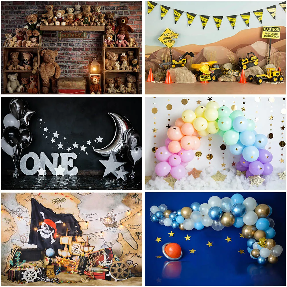 

Mocsick Children Birthday Cake Smash Photography Backdrops Balloon Bear Decoration Photo Props Studio Booth Background