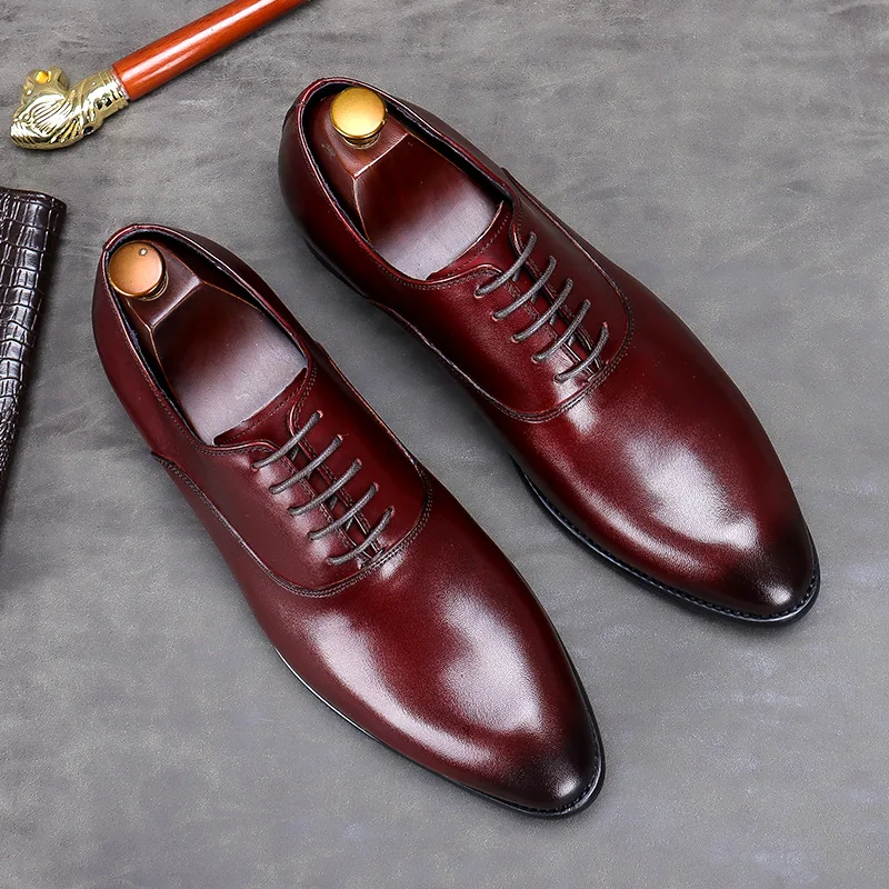 Full Grain Leather Men Vintage Italian Design Men Business Genuine Leather Dress Shoes Handmade Oxford Shoes For Men