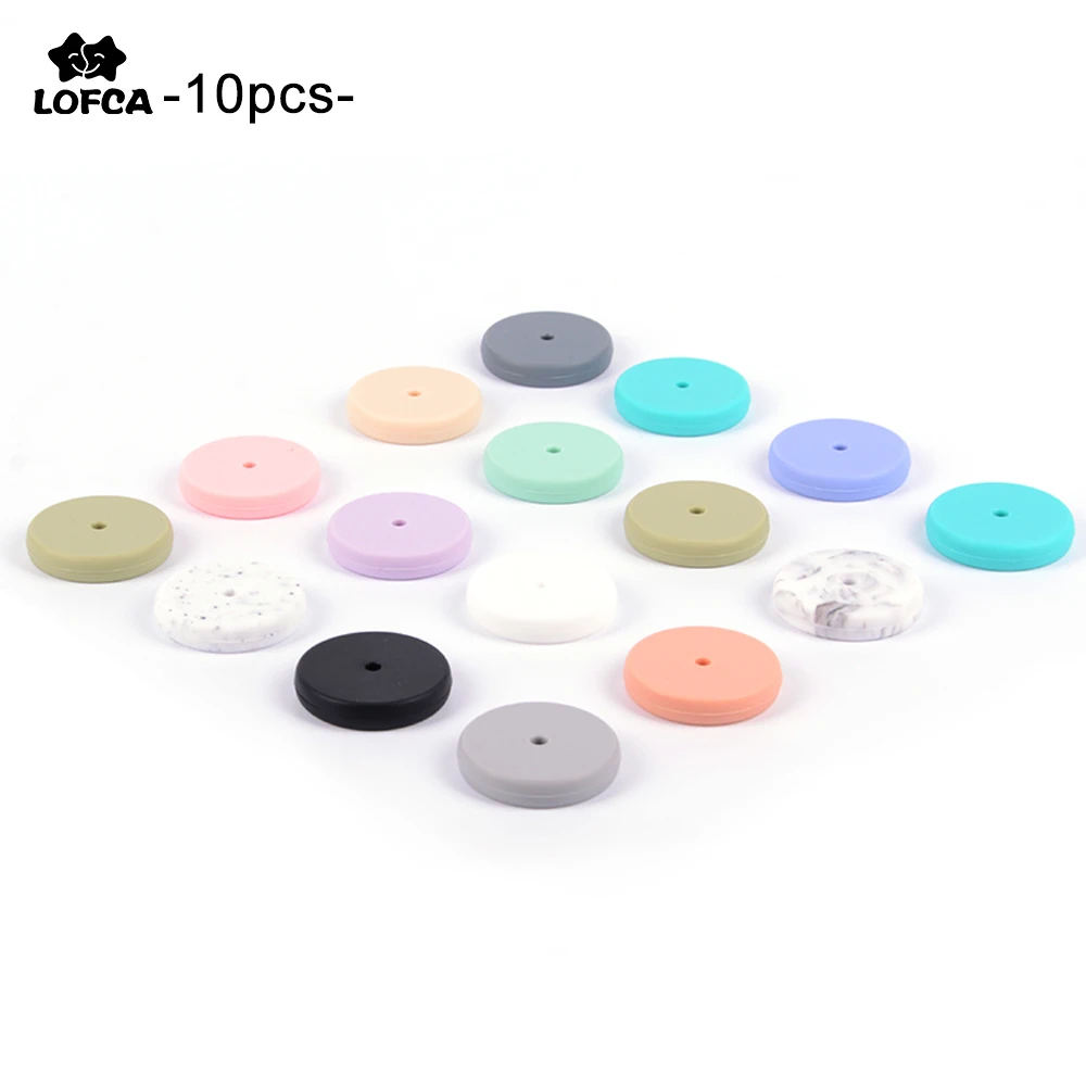 LOFCA 10pcs BPA Free Silicone Round Coin Beads Baby Teethers DISC Beads-For-Jewelry DIY Nipple Holder Baby Born Accessories Girl