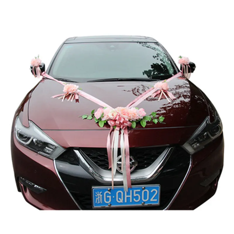 Simulation Rose Wedding Car Car Flower Champagne Knot Wedding Car Flower Wedding Car Set