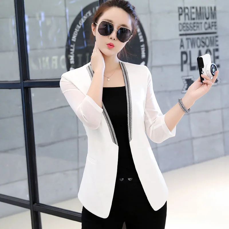 plus size 4XL 2023 summer new short Slim cardigan mesh beading patchwork three quarter suit female thin tops shawl blazer