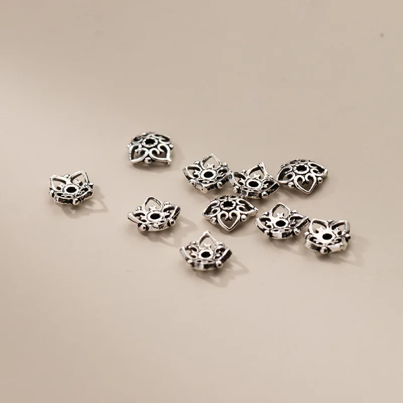 5pcs/lot 925 Sterling Silver Vintage Hollow Out Flower Bead Caps 5.8mm Entire S925 Silver Earring End Cap DIY Jewelry Accessory