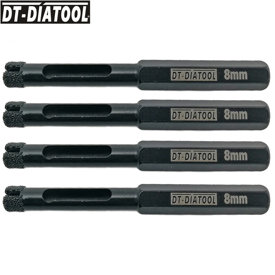 DT-DIATOOL 4pcs Diameter 8mm Hexagon Shank Diamond Vacuum Brazed Wet Drilling Bits Stone Granite Marble Ceramic/Tile Hole Saw