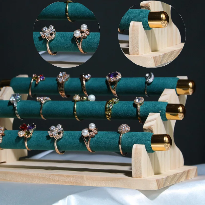 

4 Colors Makeup Organzier Ring Stud Wholesale Wooden Velvet 3-layers Rings Bracelets Storage Handmade DIY Jewelry Display Stand