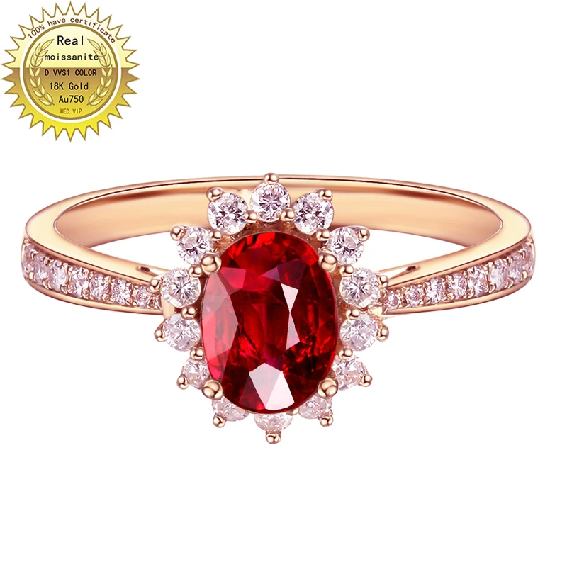 

9K Gold ring Lab Created 2ct Ruby and Moissanite Diamond Ring With national certificate Ru-013