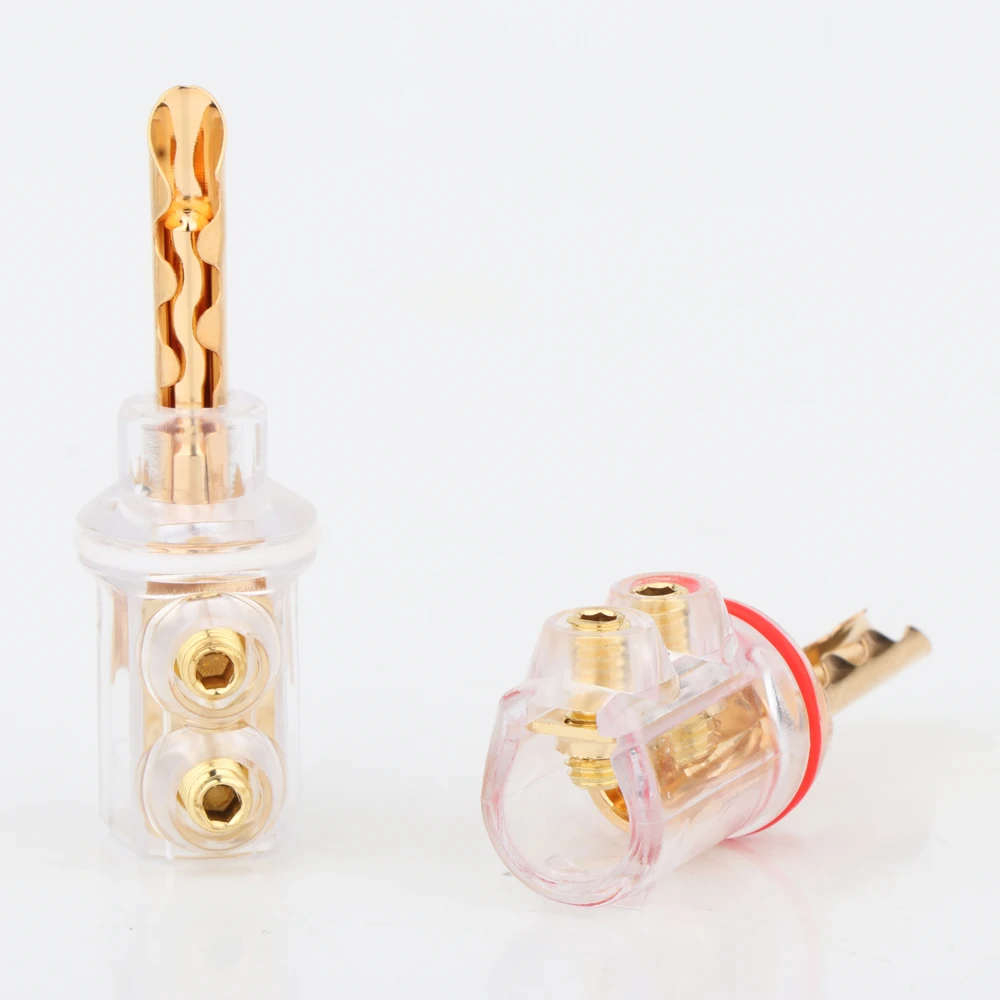 BA1445 4xHifi audio Gold plated BFA banana Transparent Cover Audio Banana Plug 1Set for speaker cable without Box