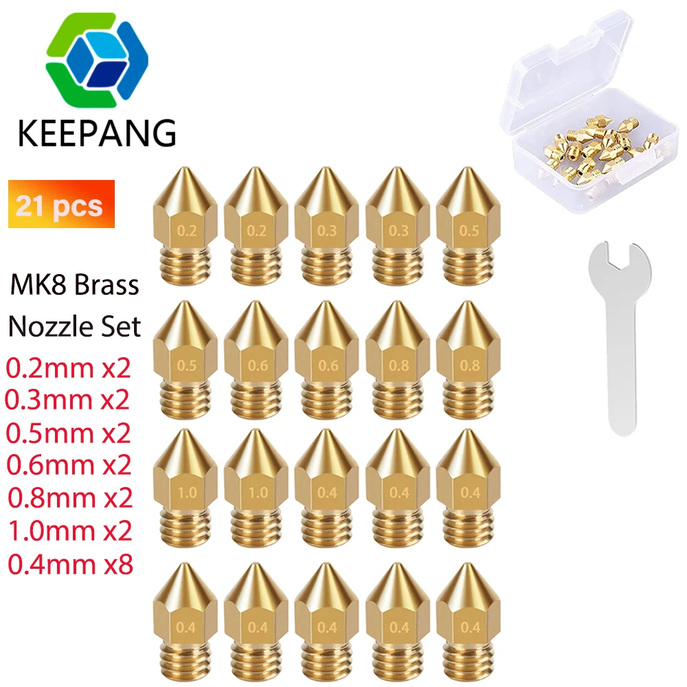 20Pcs MK8 Nozzles Copper Brass 0.2-1.0mm MK8 Nozzle 1.75mm PLA filament for Ender 3 CR10 Ender 5 Two Trees Bluer 3D Printer