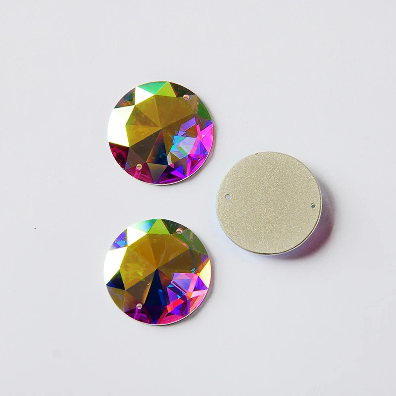 2003TH Große 2-Loch-Aufnäh-Rundsteine Rivoli Strass mit Spiegelglanz AB-Kristall für Kleidung und Schmuckdekorationen – Detail 4