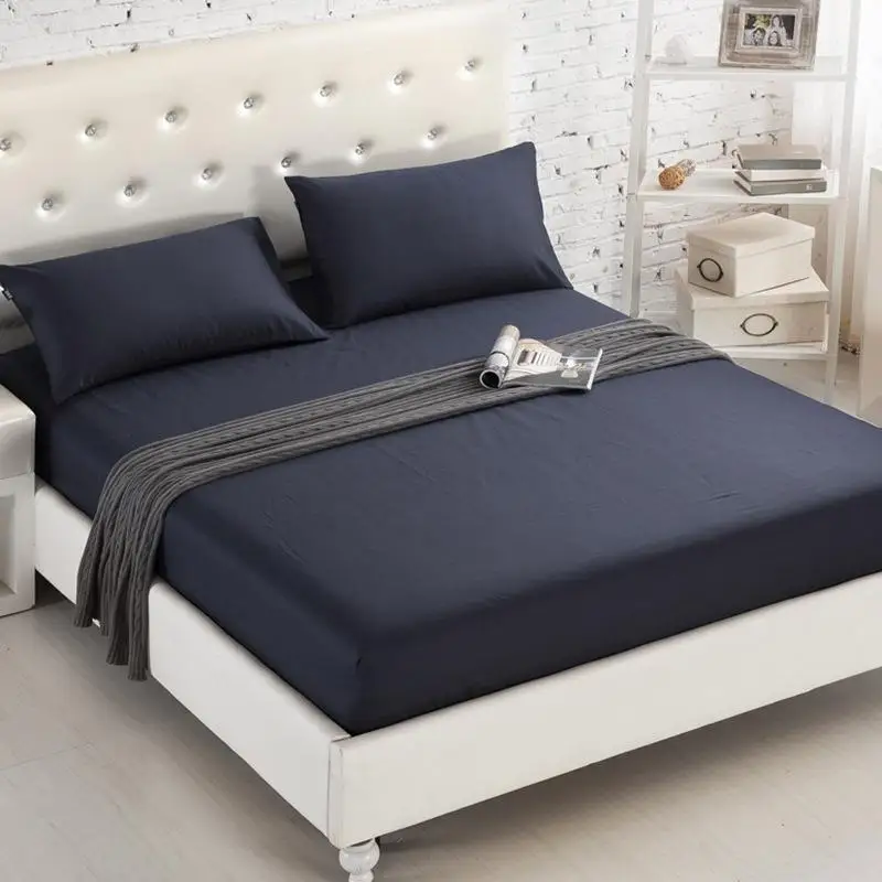 1PCS Fitted Sheet Solid Color Bed Sheets With Elastic Band Double Queen Size 160cm*200cm Mattress Cover 100% Polyester