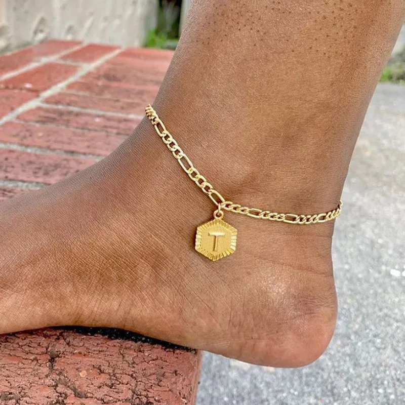 Initial Letter Anklets for Women 21cm + 10cm Chain