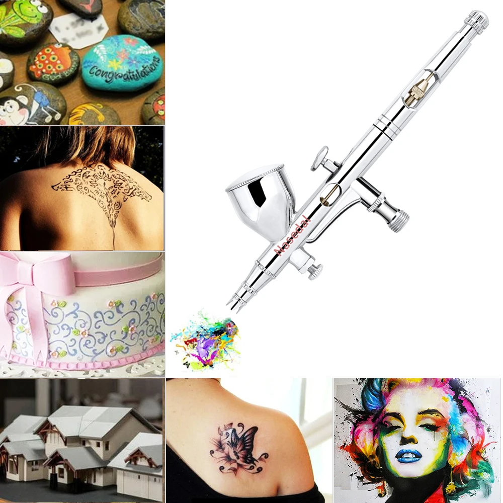 Nasedal NT-24W 0.2mm Dual-Action Auto-Stop Airbrush Compressor 9cc 0.3mm 0.5mm Spray Gun for Model Makeup Nail Art Cake Car