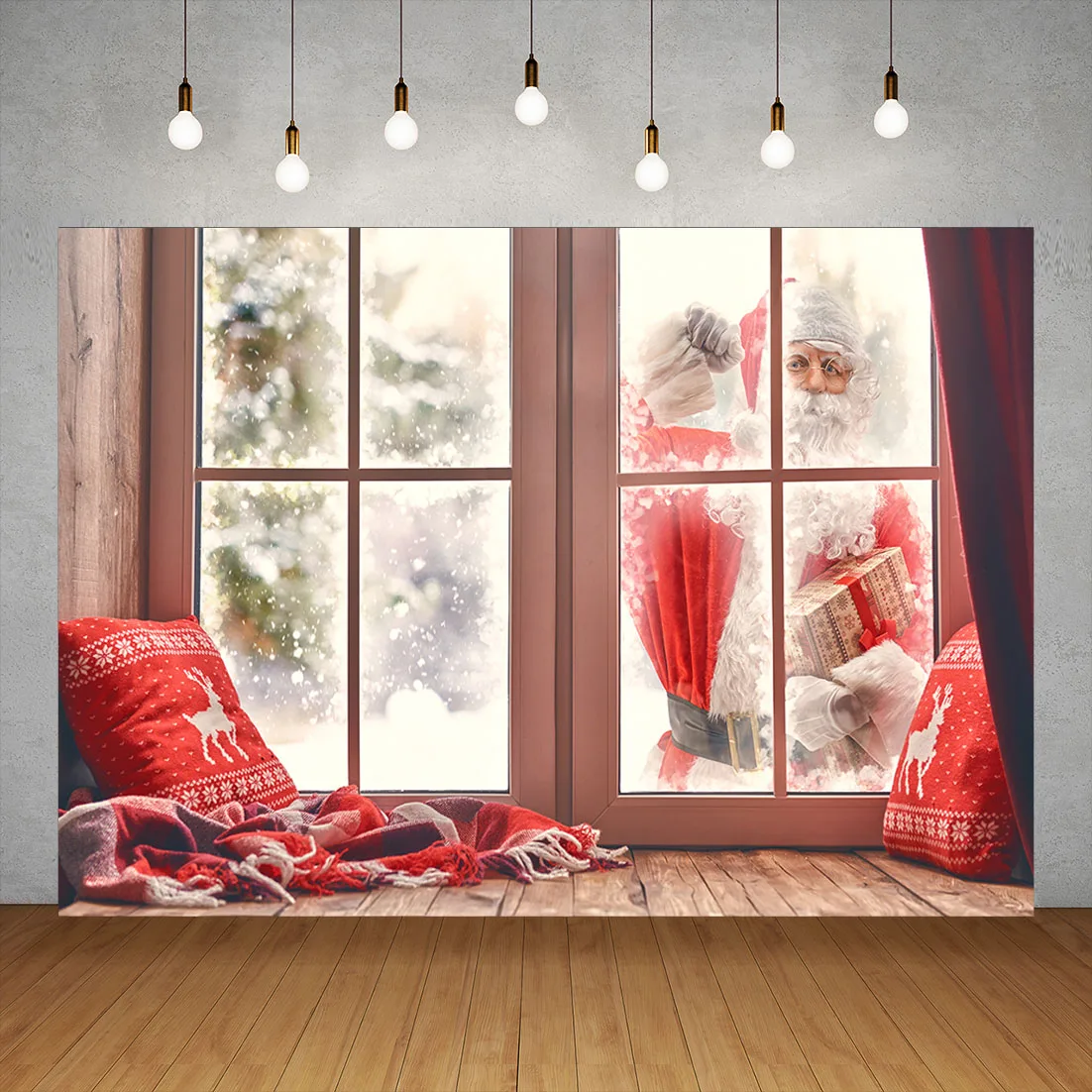 Photography Backdrop Santa Claus Knocks Window Christmas Vinyl Background for Children Baby Shower Party Photoshoot Photo Studio